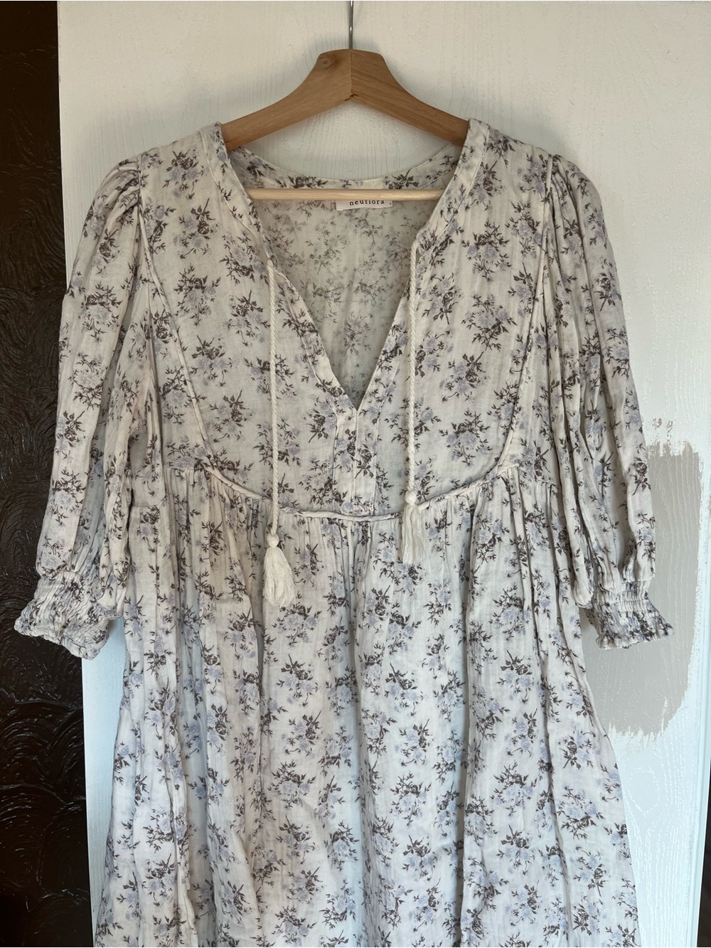 Boho Floral Tie-Front Midi Dress in Cream